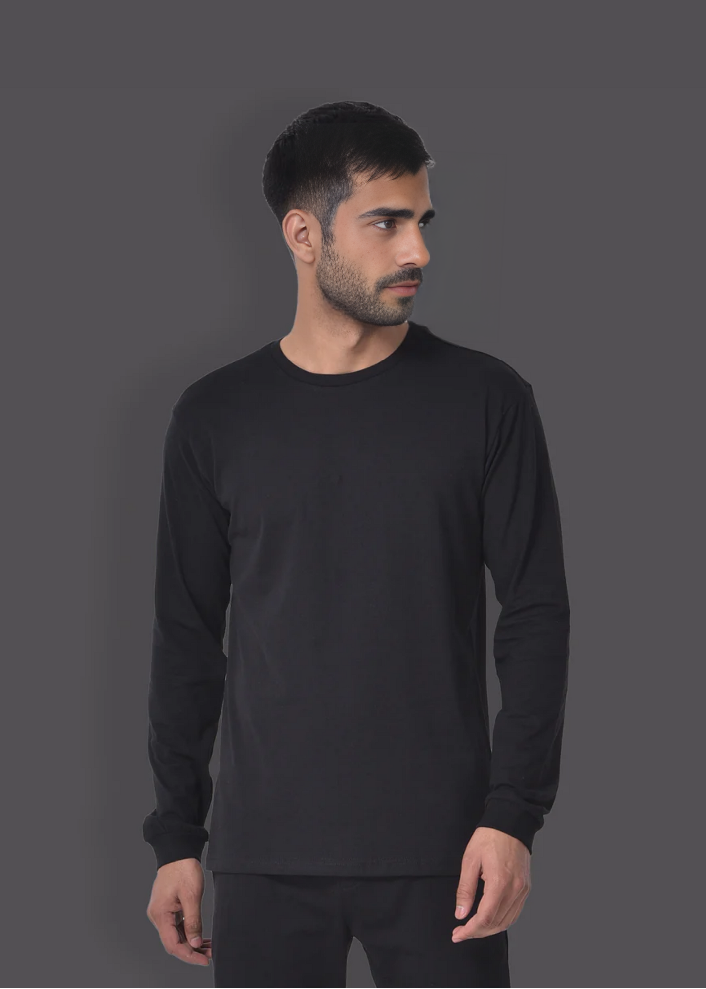 Crew Neck: Full Sleeves - Black