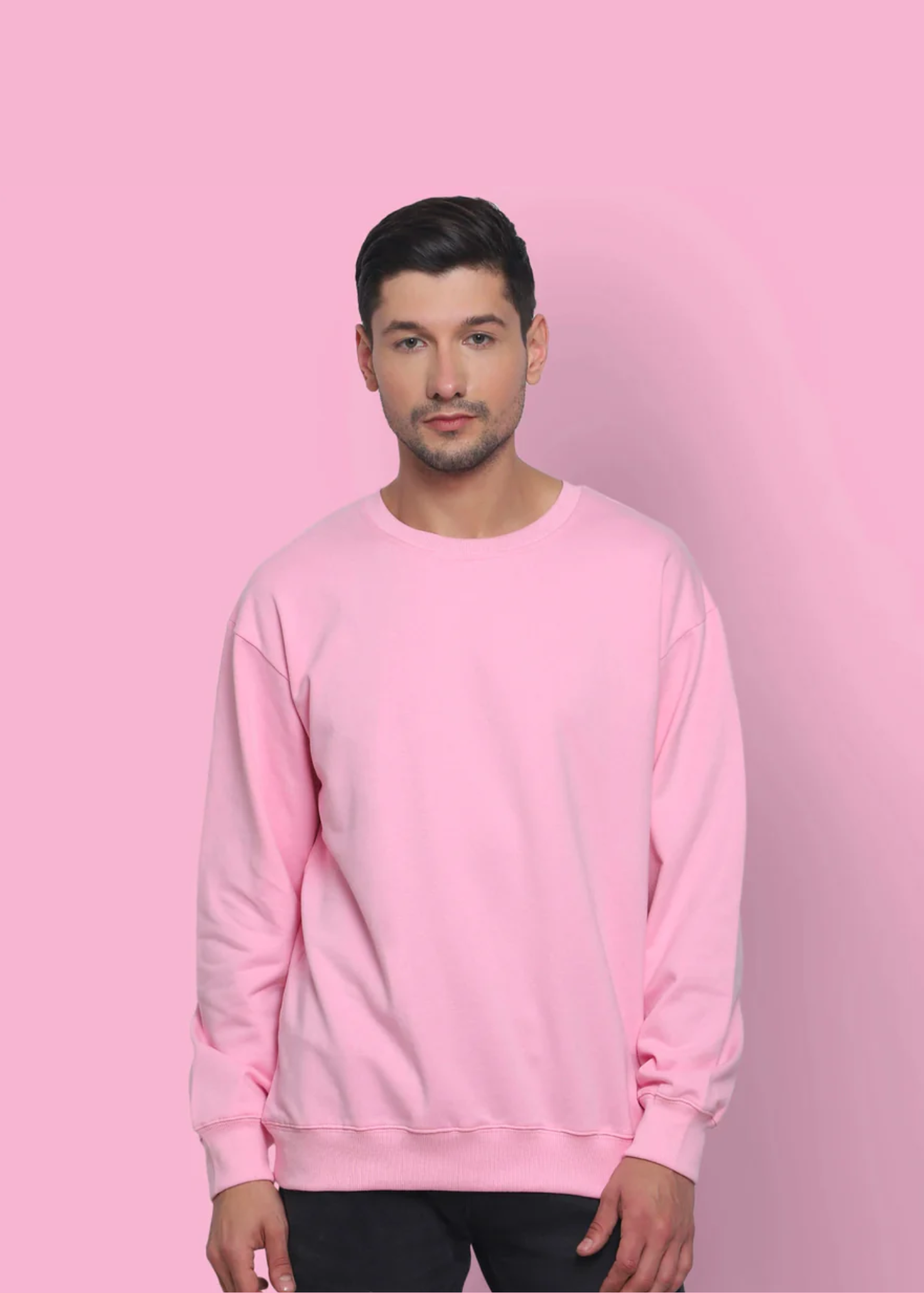 Drop Shoulder Sweatshirts - Baby Pink