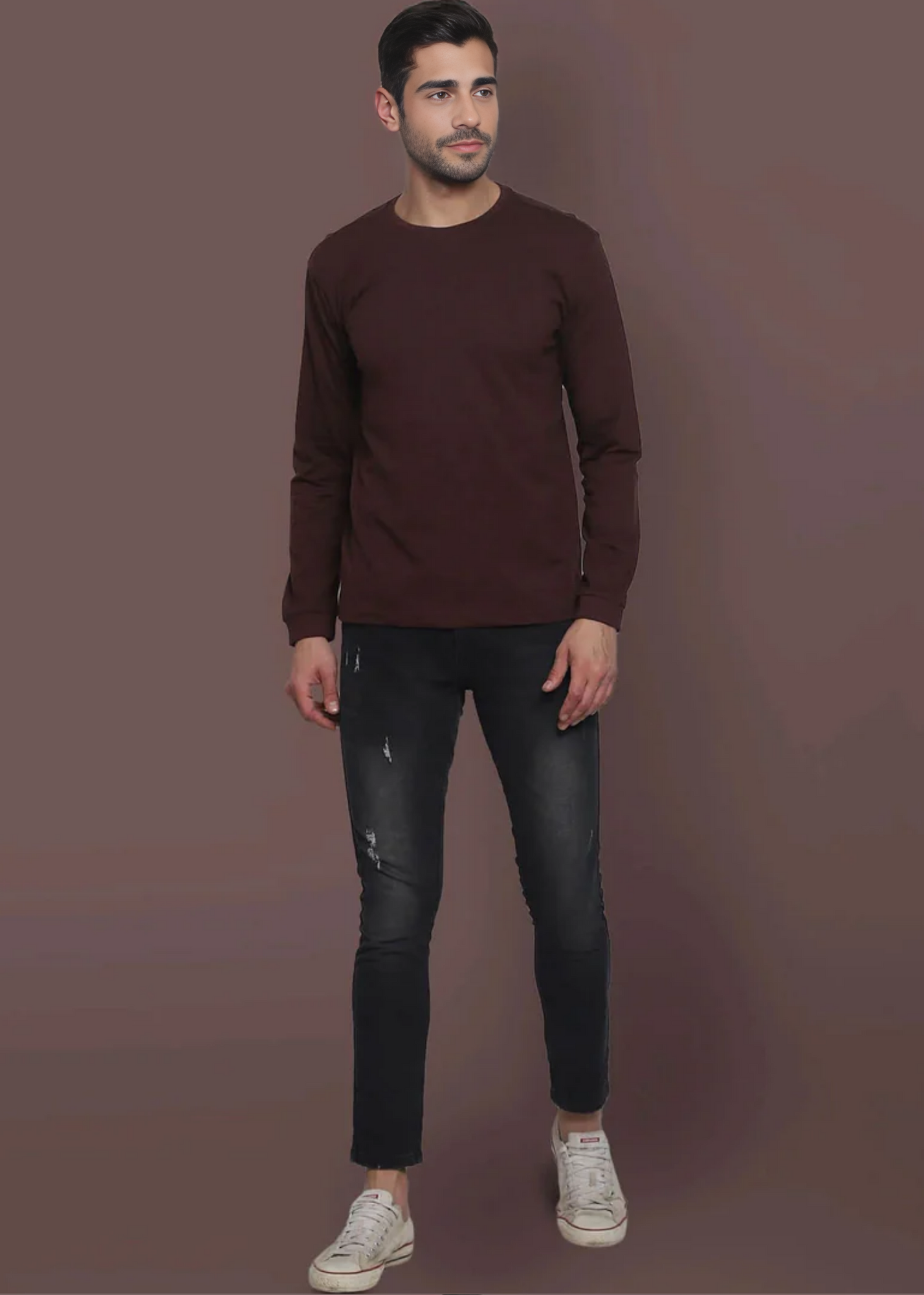 Crew Neck: Full Sleeves - Chocolate