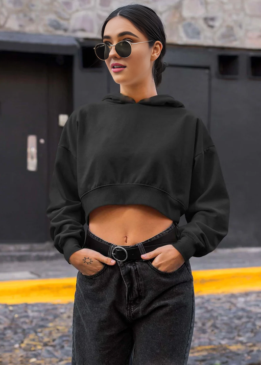 Croptop Hoodie - Jett Black