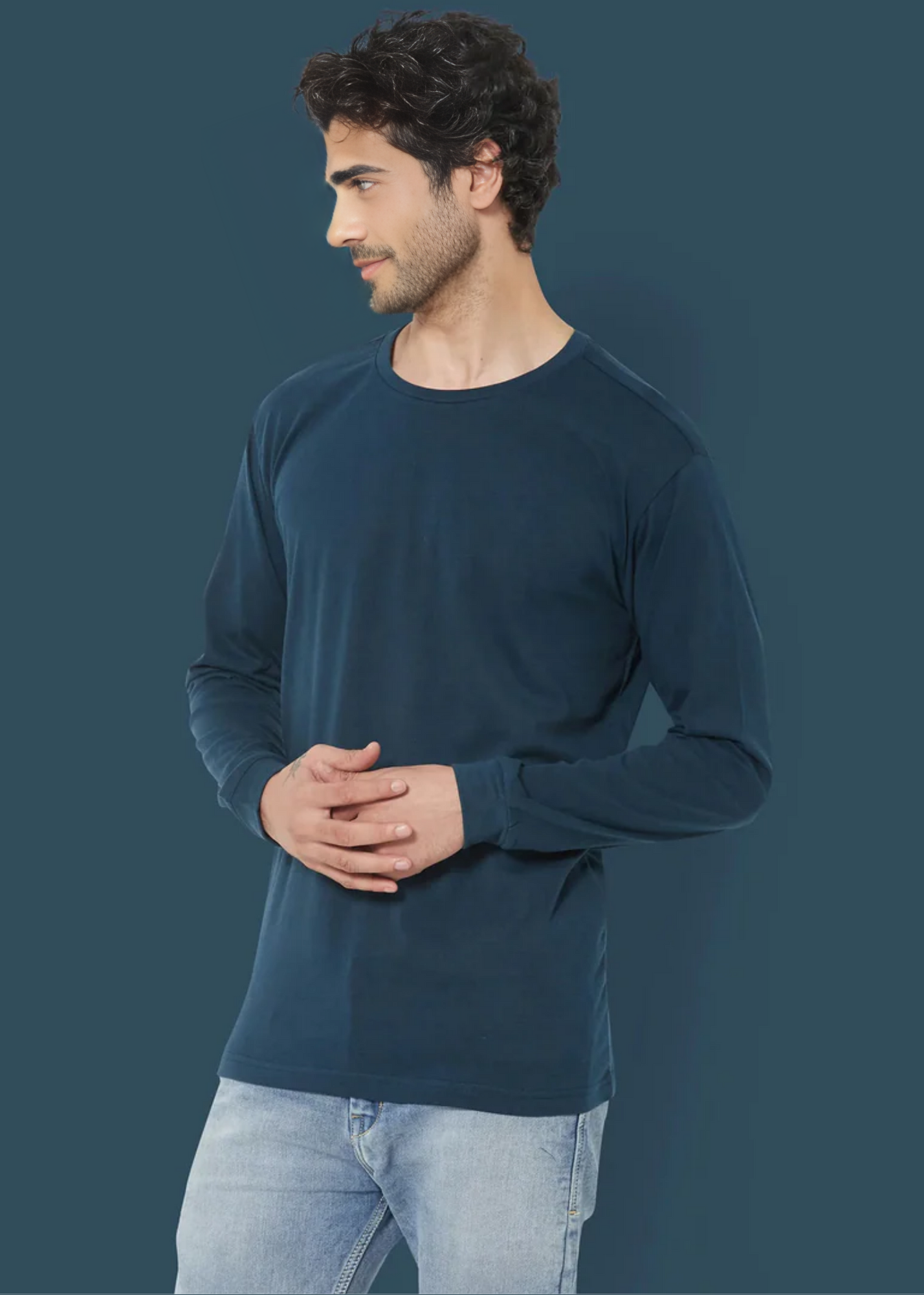 Crew Neck: Full Sleeves - Teal Blue