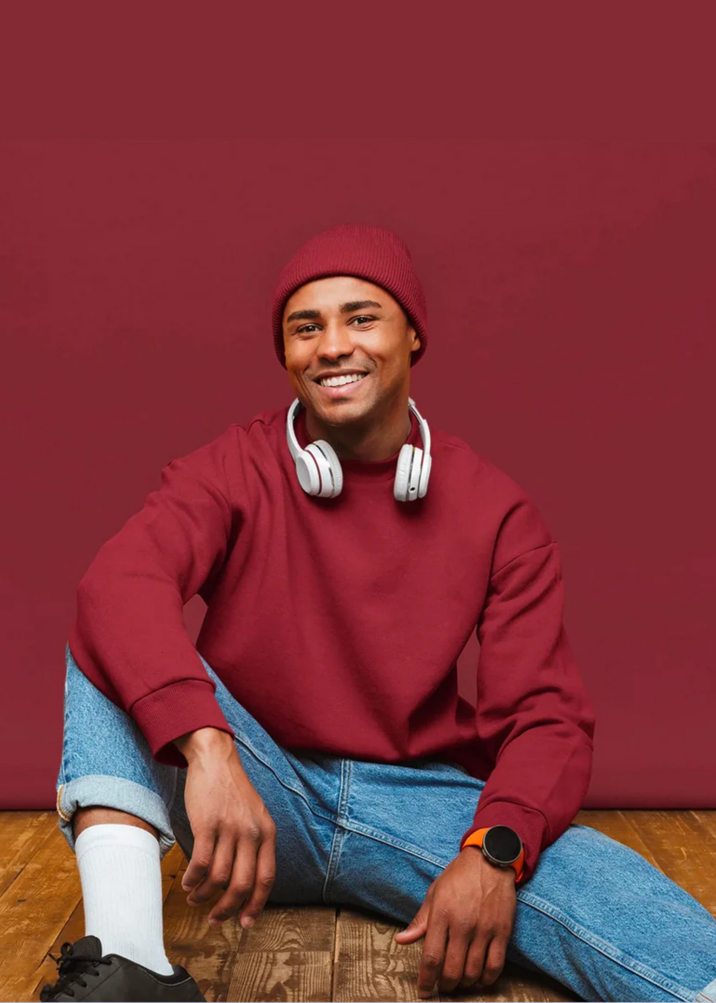 Drop Shoulder Sweatshirt - Crimson