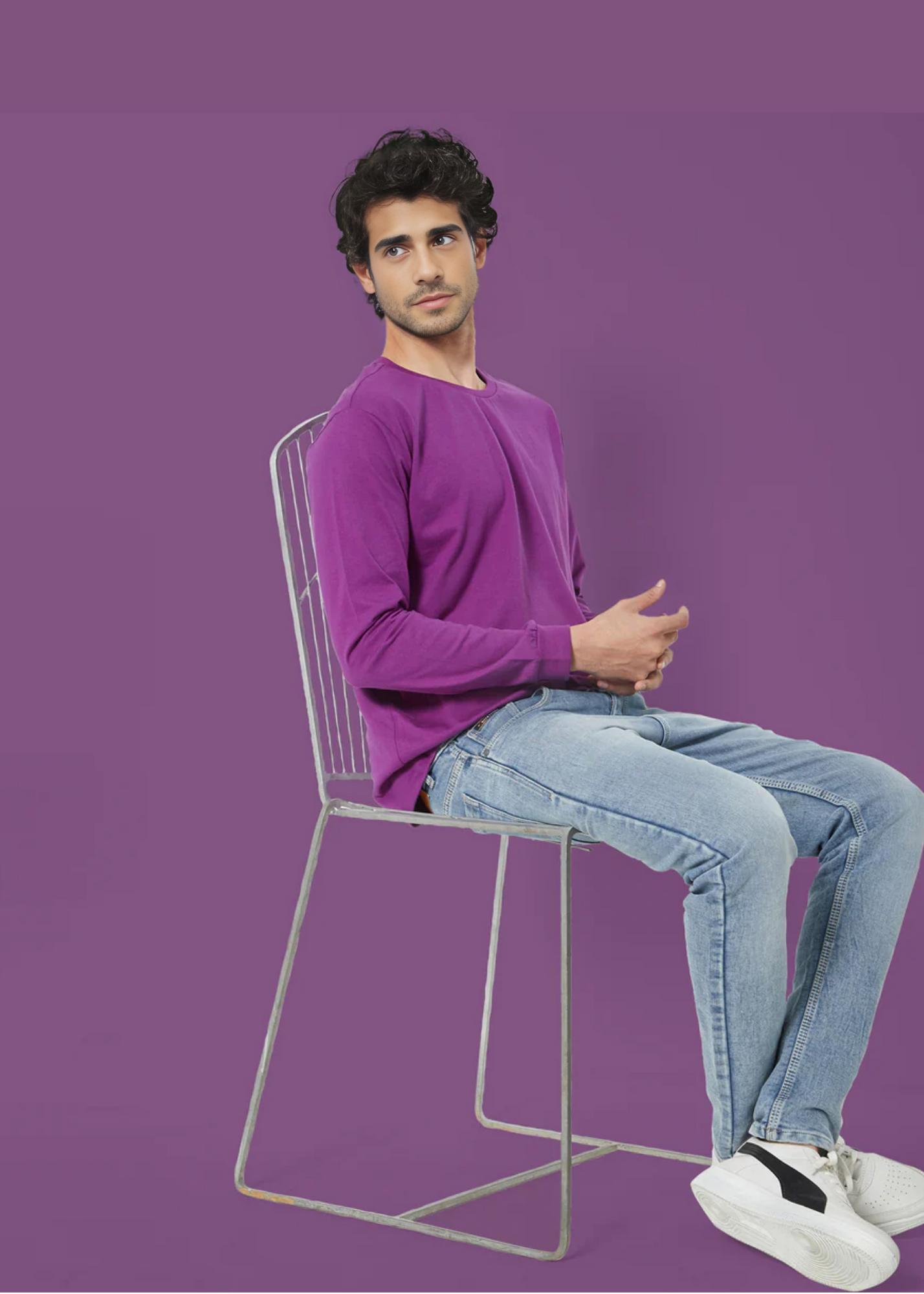 Crew Neck: Full Sleeves - Eggplant Purple