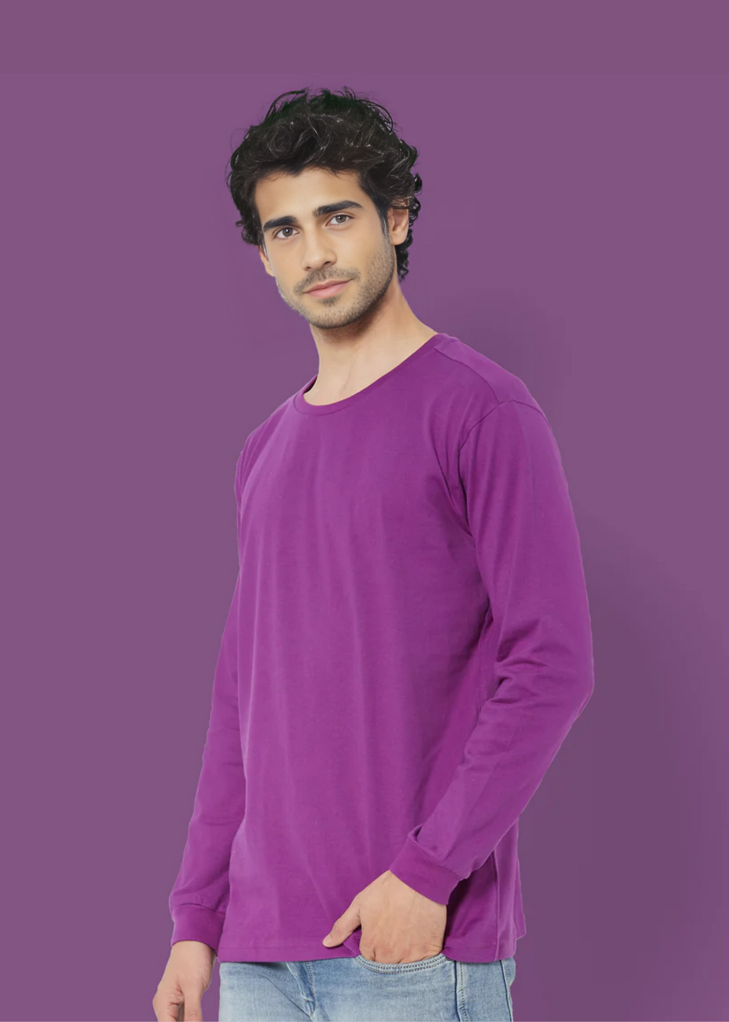 Crew Neck: Full Sleeves - Eggplant Purple