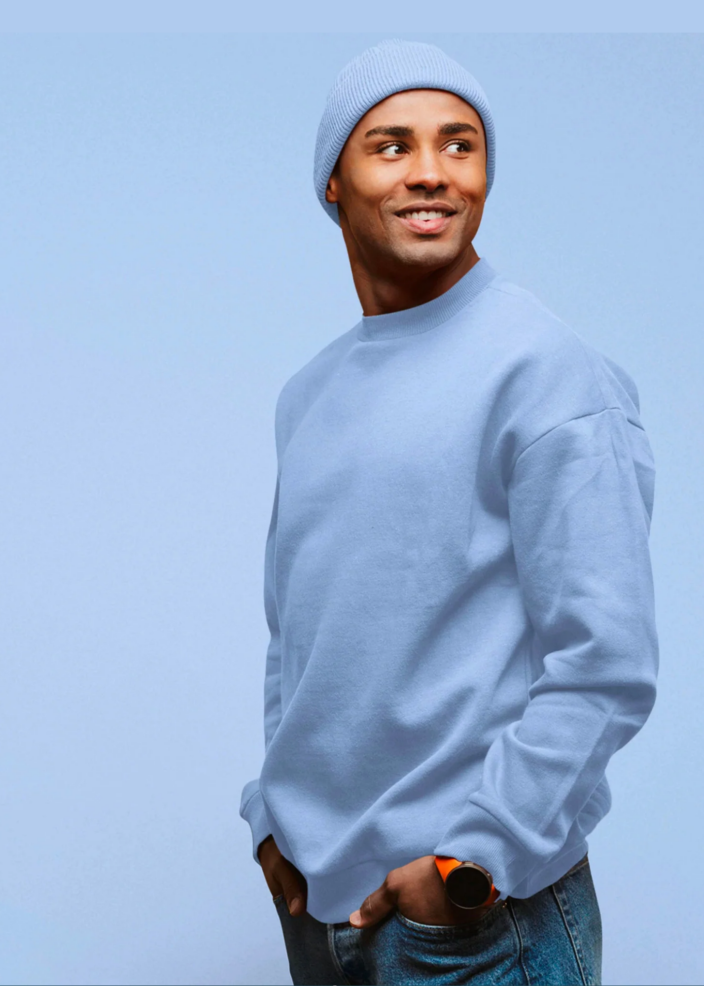 Drop Shoulder Sweatshirt - Cyan Blue