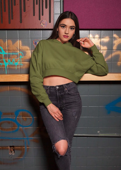 Croptop Hoodie - Olive Green