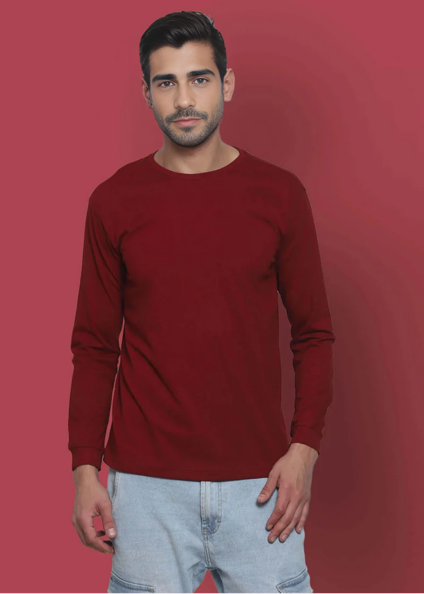 Crew Neck: Full Sleeves - Maroon