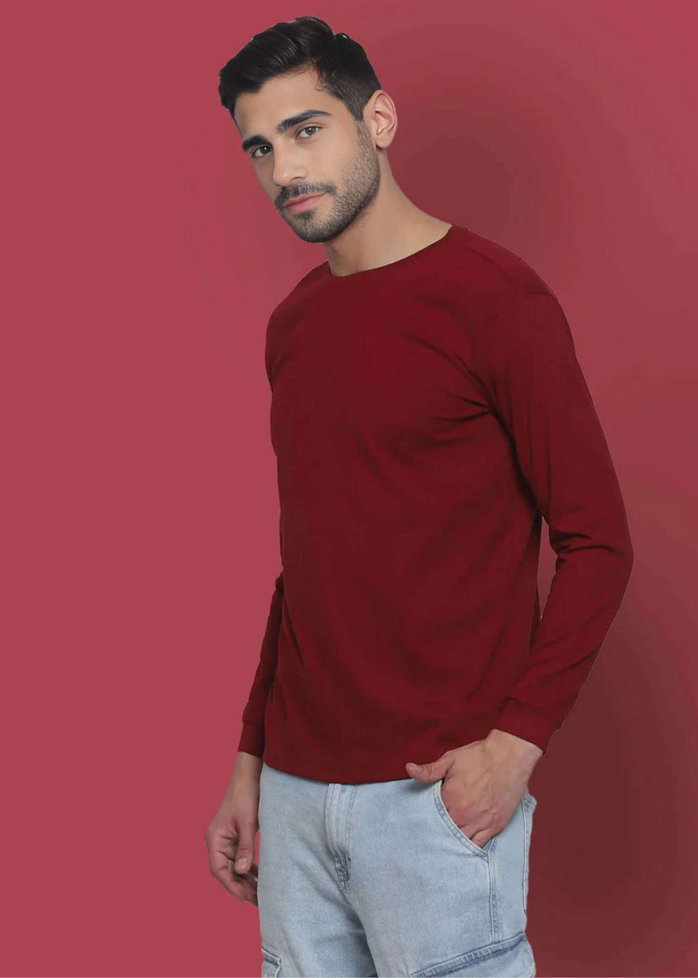 Crew Neck: Full Sleeves - Maroon