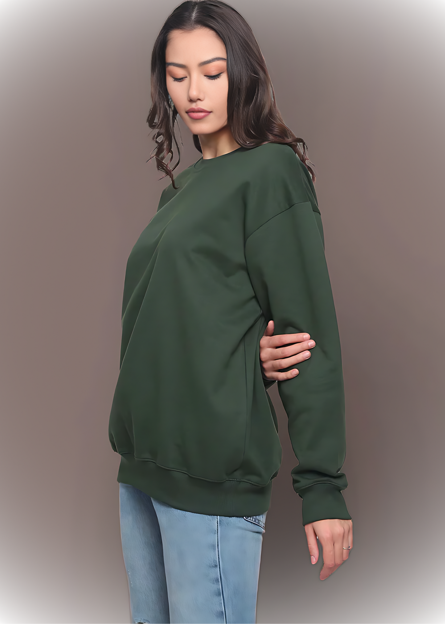 Drop Shoulder Sweatshirts - Military Green