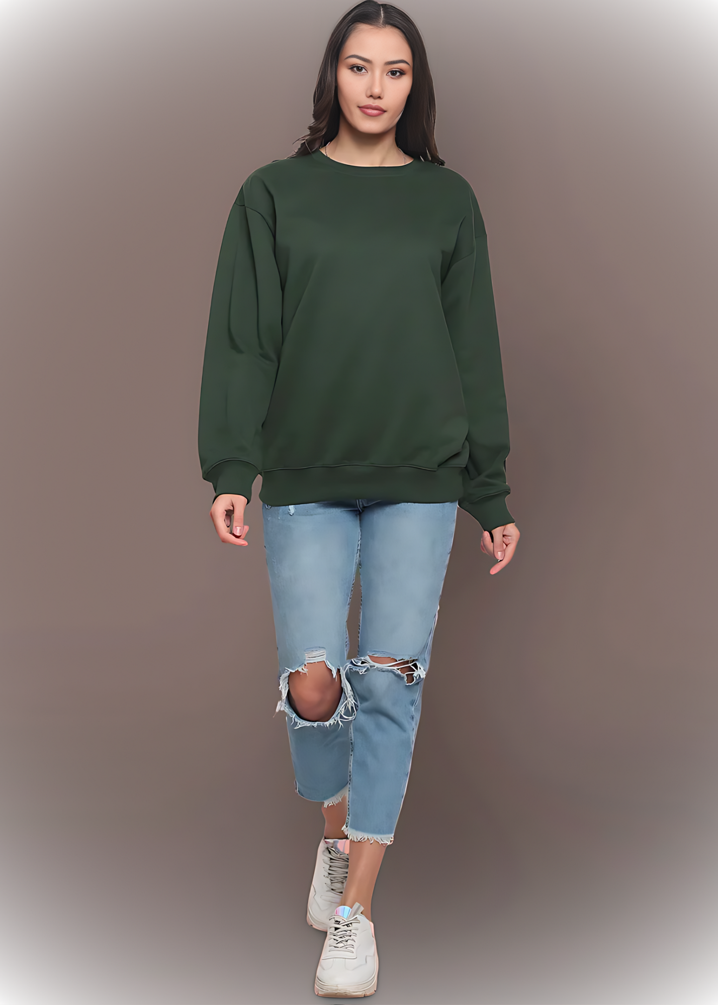 Drop Shoulder Sweatshirts - Military Green