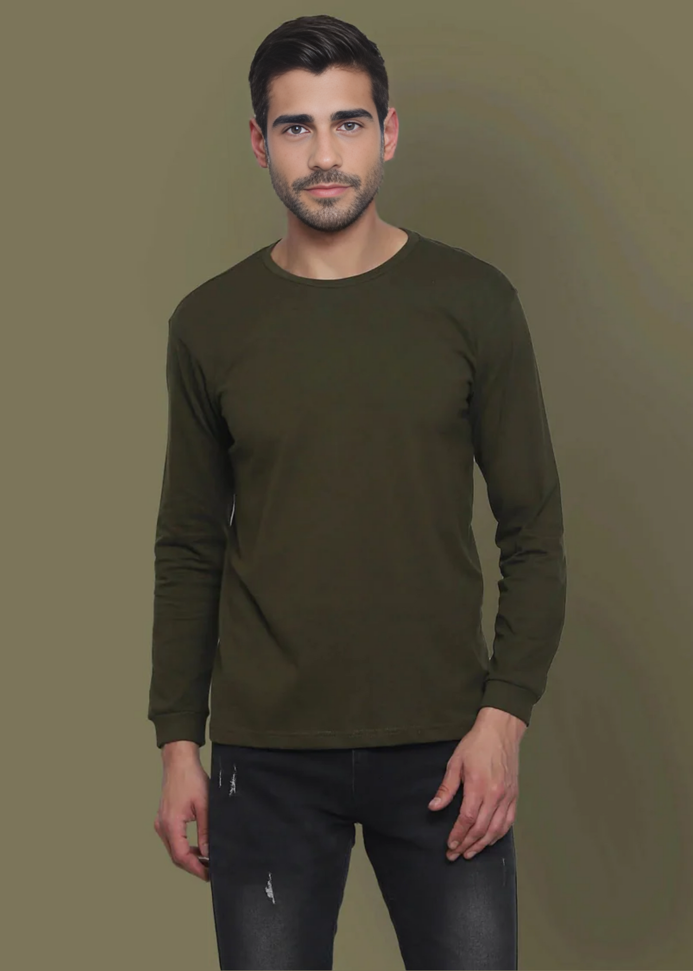 Crew Neck: Full Sleeves - Military Green