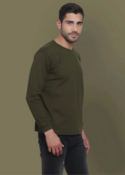 Crew Neck: Full Sleeves - Military Green