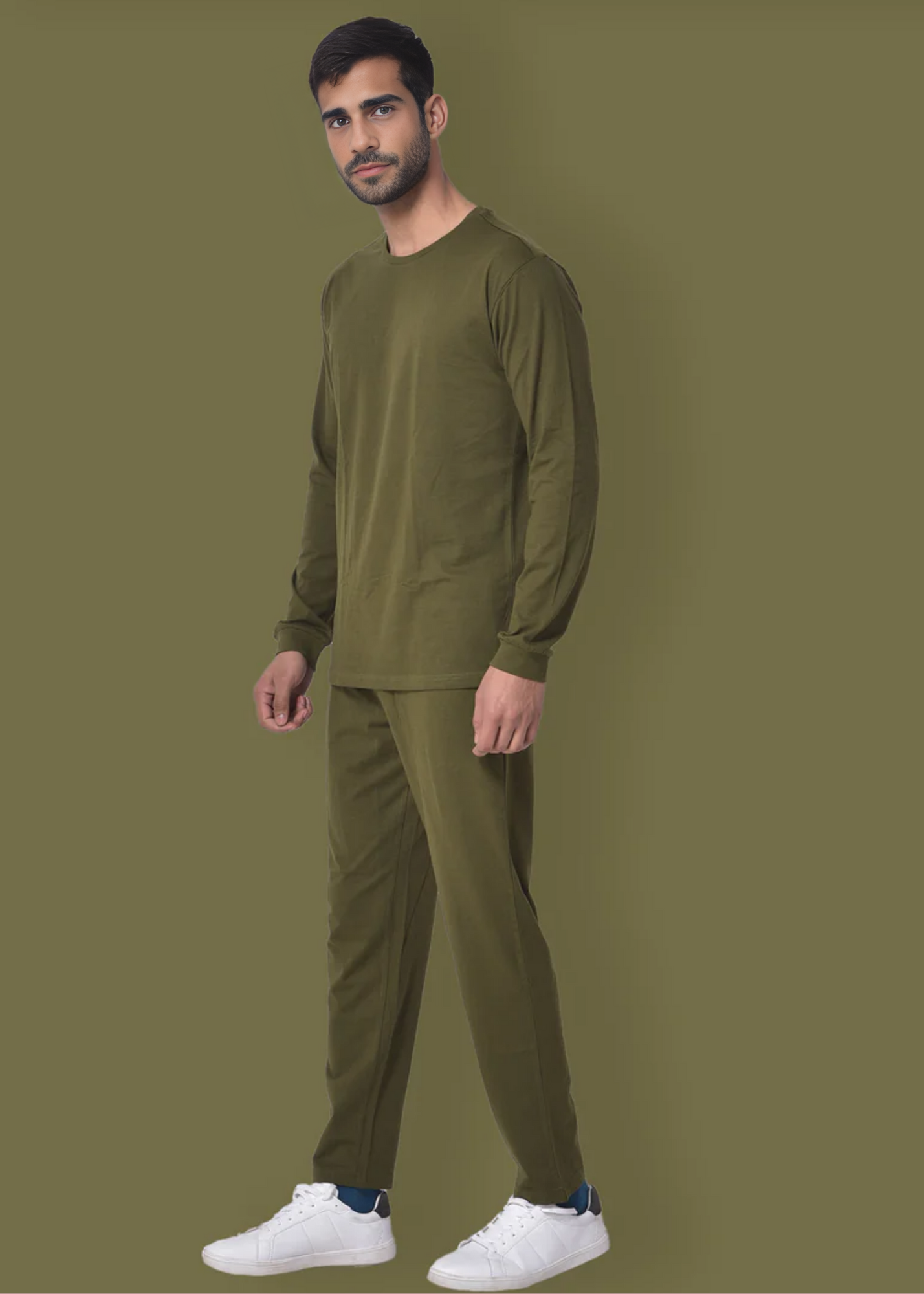 Crew Neck: Full Sleeves - Olive Green