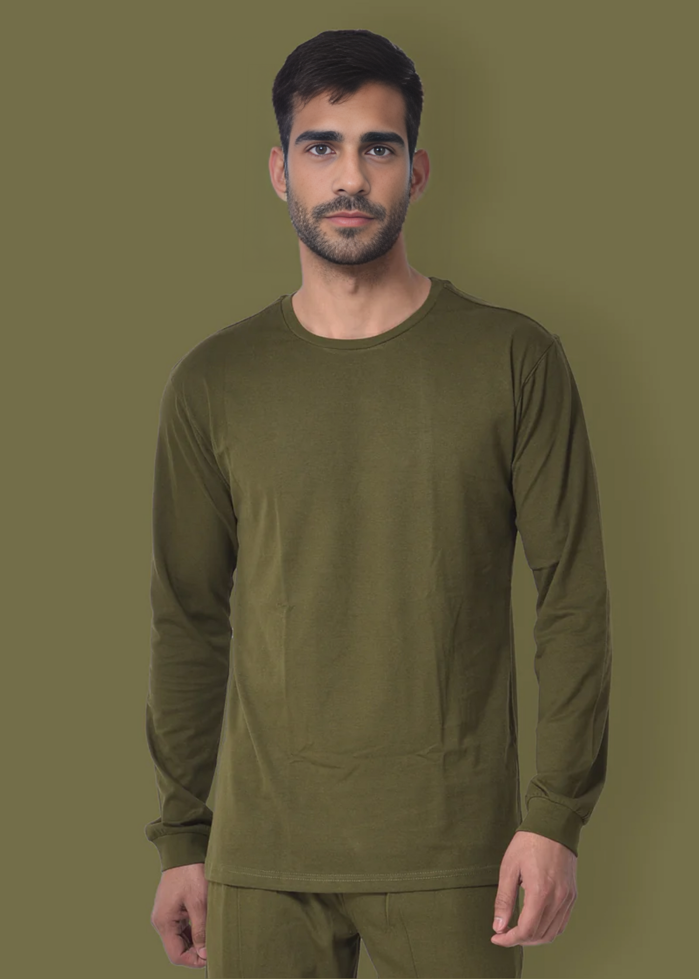 Crew Neck: Full Sleeves - Olive Green