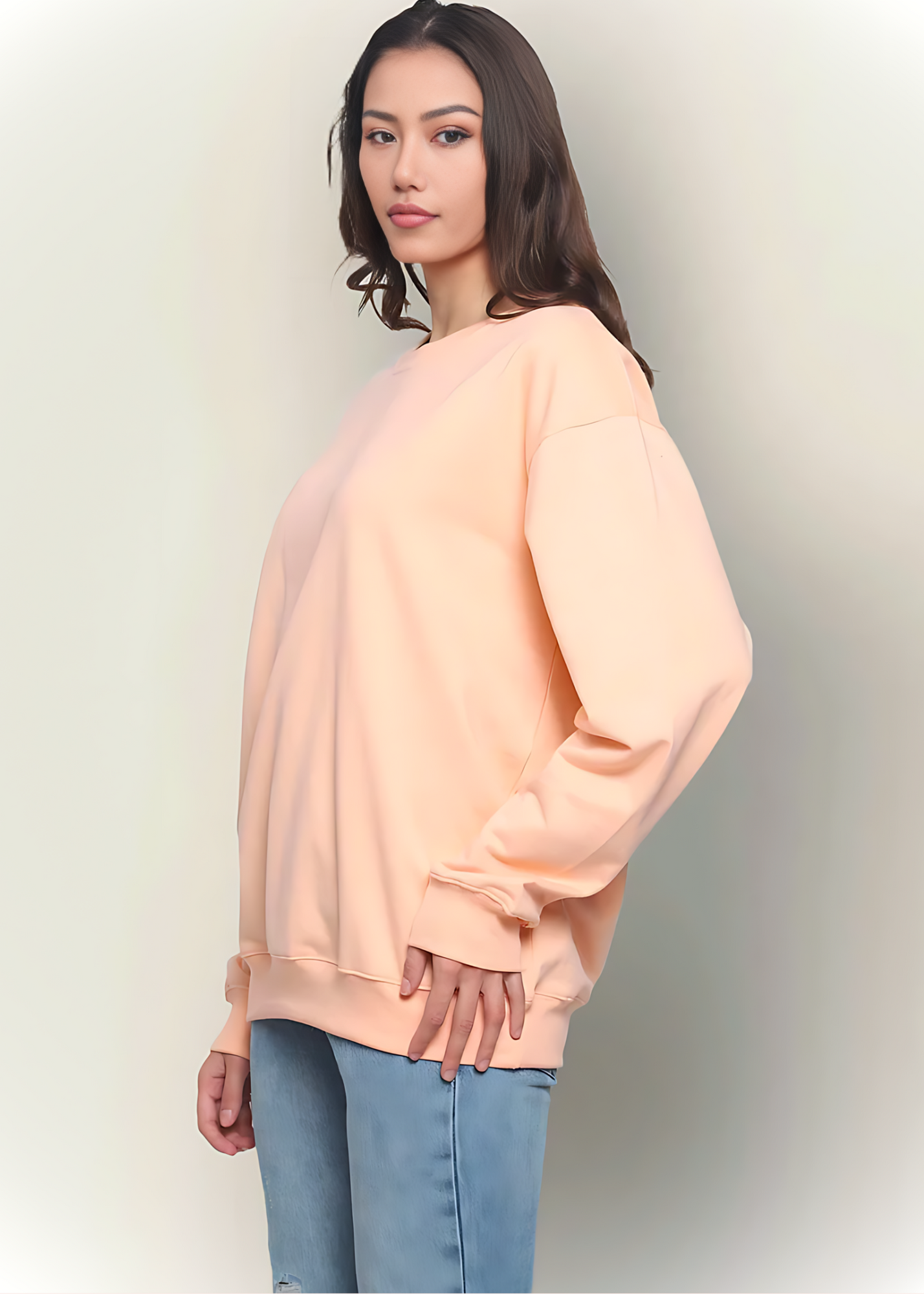 Drop Shoulder Sweatshirts - Peach