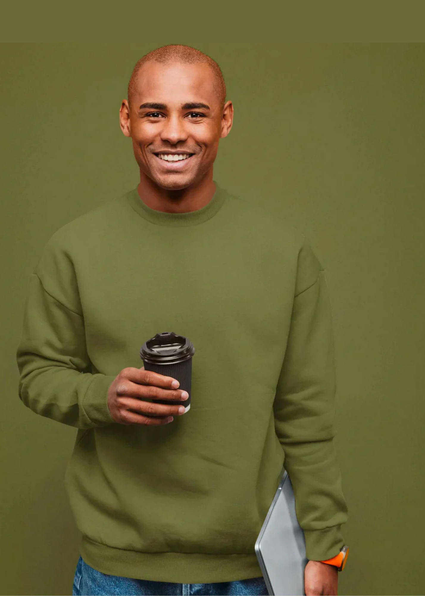 Drop Shoulder Sweatshirt - Olive Green