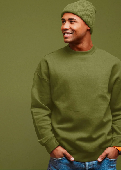 Drop Shoulder Sweatshirt - Olive Green