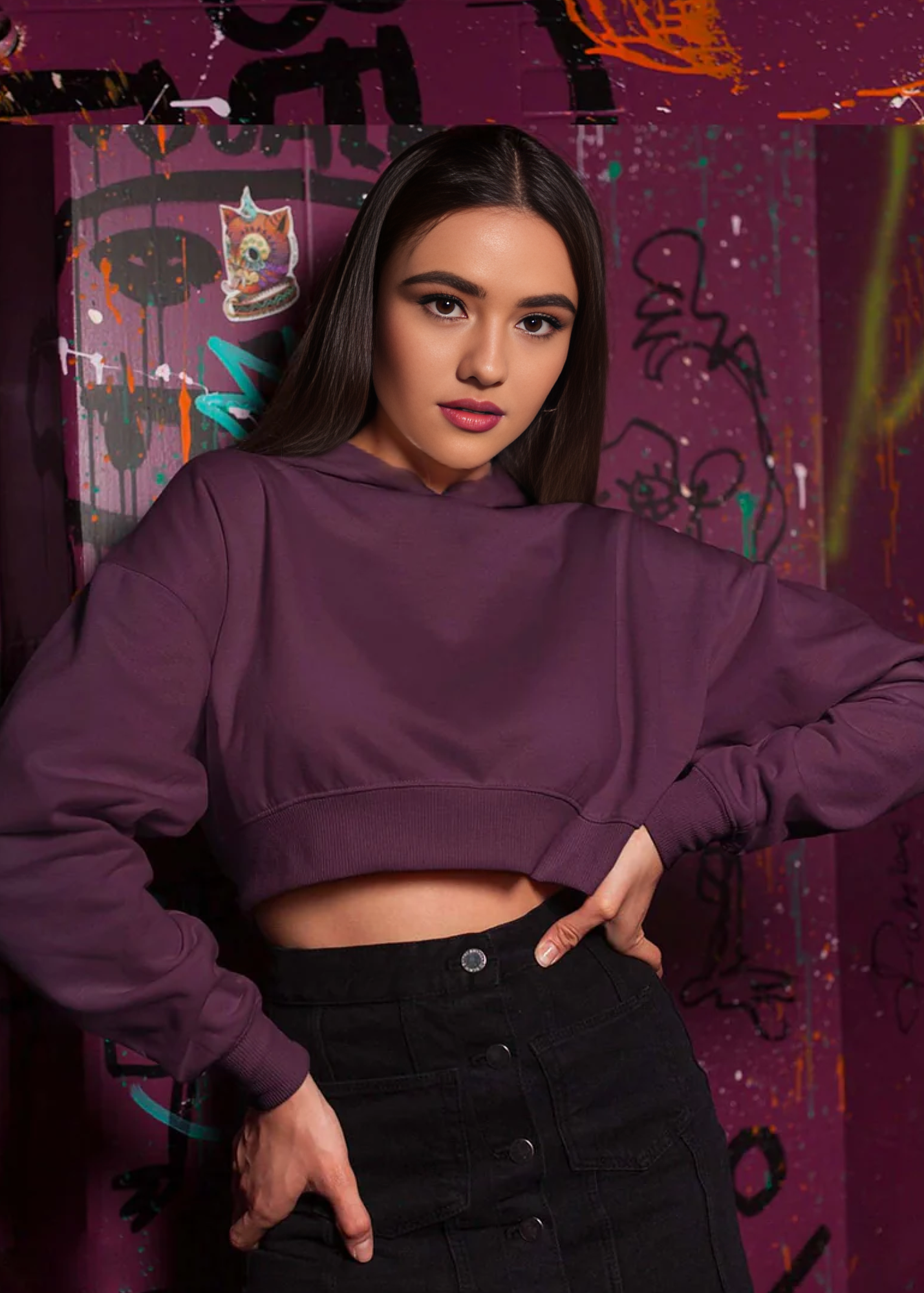 Croptop Hoodie - Wine