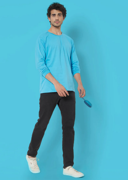 Crew Neck: Full Sleeves - Turquoise Blue