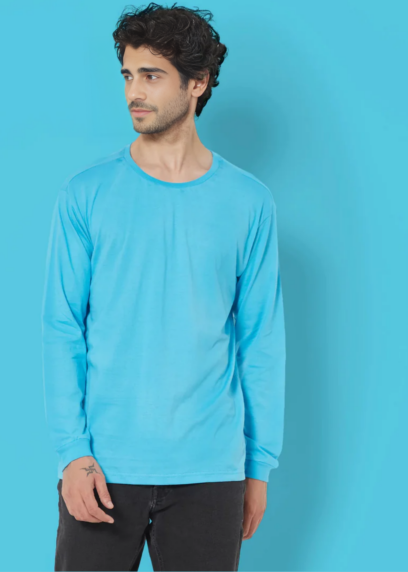 Crew Neck: Full Sleeves - Turquoise Blue